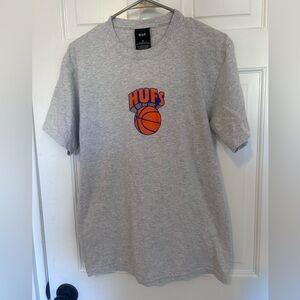 HUF Heather Gray Tee with Orange Basketball Logo